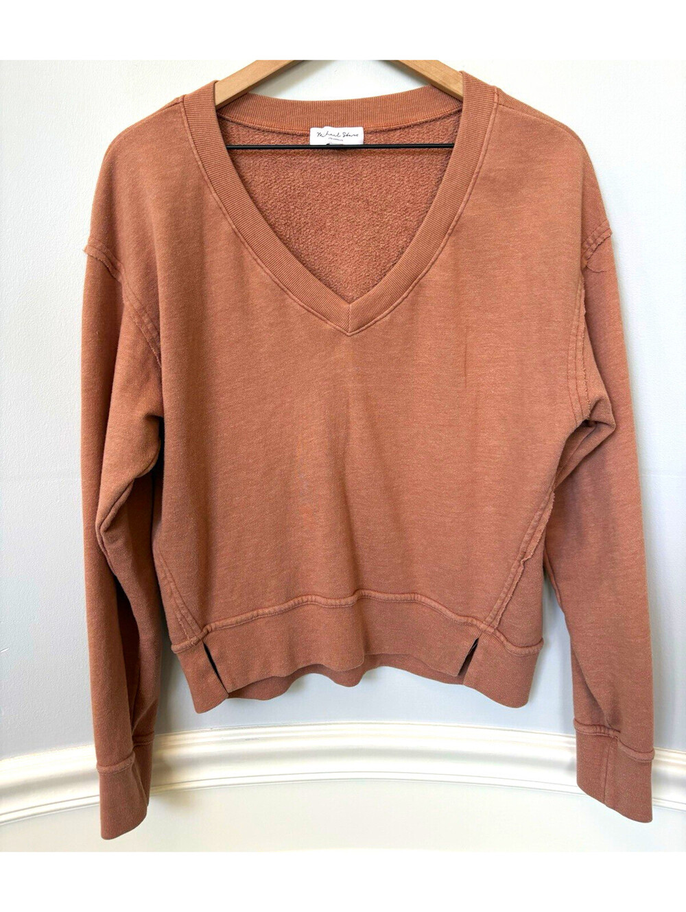 Michael Stars Los Angeles Women’s S Brown V-Neck Pullover Sweatshirt Stretch
